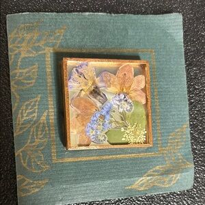 Signed Tobin By Margaret Tobin Pressed Flowers In Copper Frame Brooch Pin